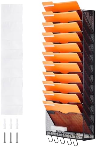File Wall Rack, One-Piece 12 Pockets Mesh Wall