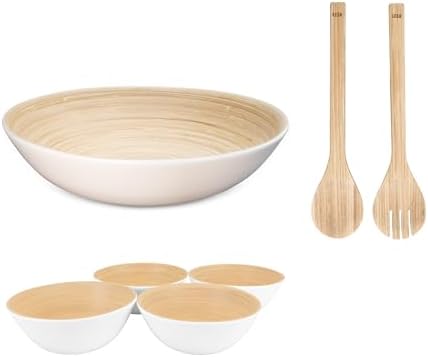 LEXA 6-Piece Handcrafted Bamboo Salad Bowl Set