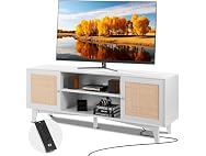 Rattan TV Stand for 75in TV, Boho TV Stand with