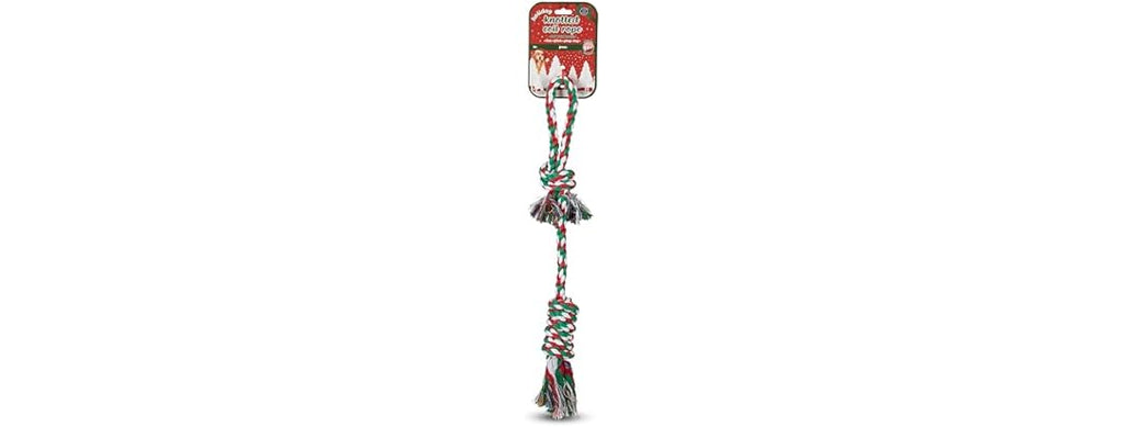 Bow Wow Pet Xmas Tug Rope with Ball Knot Dog Toy