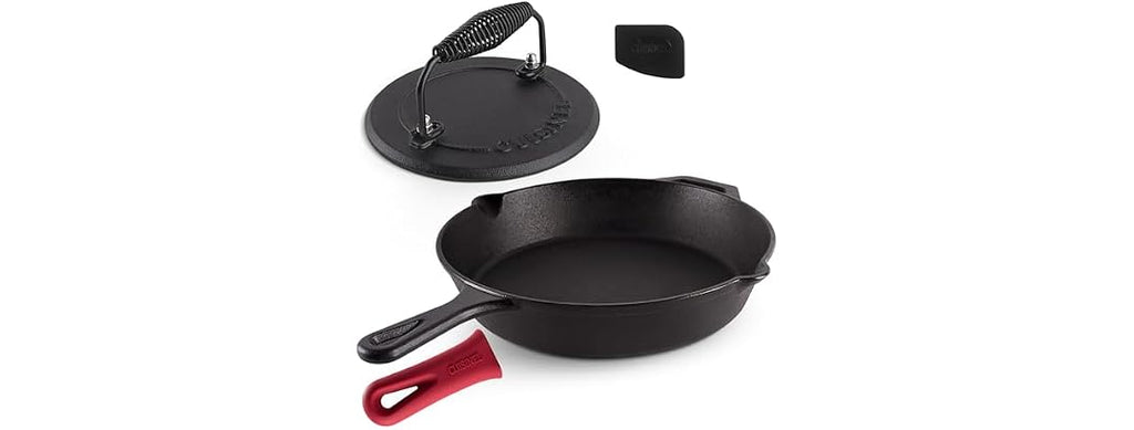 Cast Iron Skillet + Grill Press Set 12"
