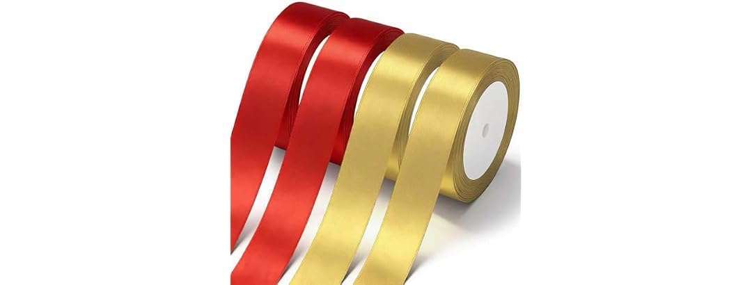 Gold & Red Satin Ribbon 1" x 4 Rolls