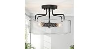 LALUZ Faux Wood Ring Ceiling Light Fixture, 14.5"