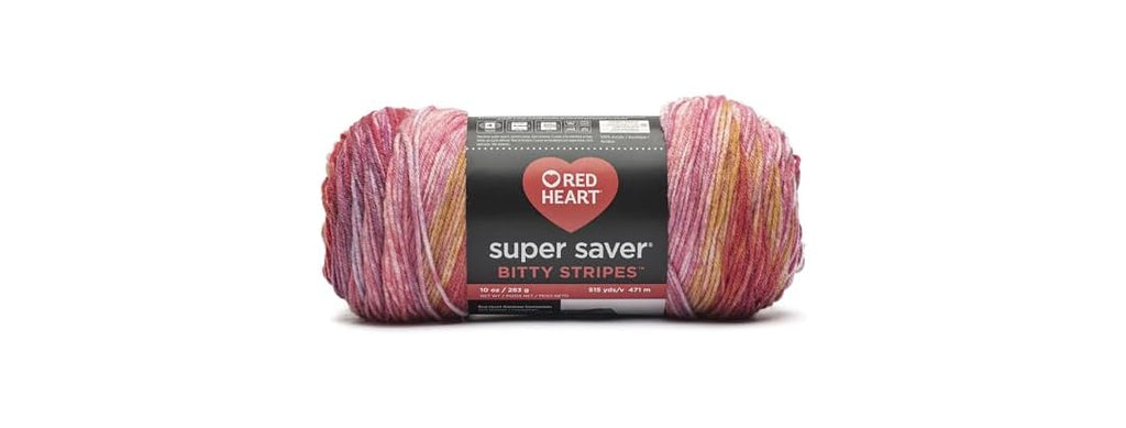 Red Heart Super Saver Bitty Stripes- Pink Lemonade