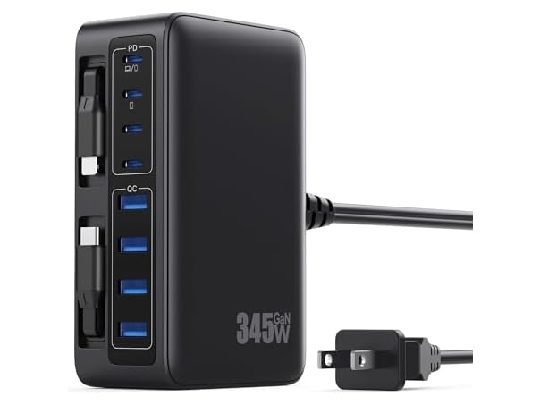 345W USB C 10 in 1 Retractable Wall Charger
