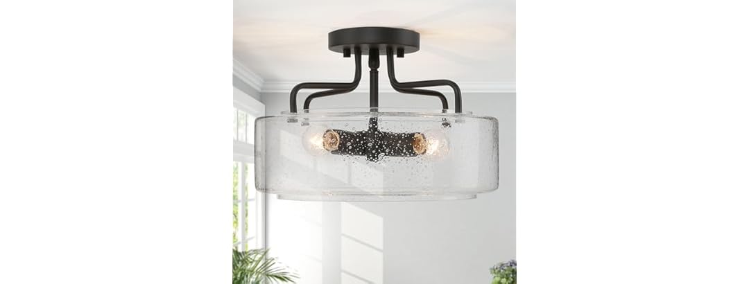 LALUZ Faux Wood Ring Ceiling Light Fixture, 14.5"