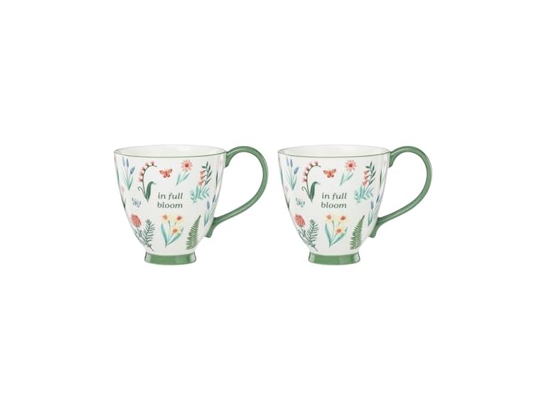 Oneida Coffee Mug Set, First Blooms Green Mugs 2 Pieces