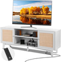 Rattan TV Stand for 75in TV, Boho TV Stand with