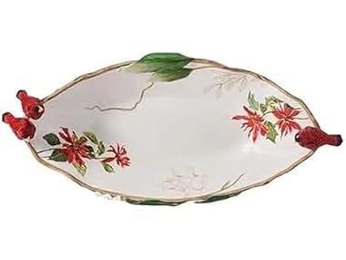 Fitz and Floyd Poinsettia Holiday Cardinal Centerpiece Serve Bowl