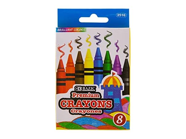 BAZIC 8-Color Premium Crayons Case of 24
