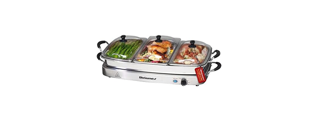 Elite Gourmet Triple 3 x 2.5 Quart Trays Buffet Server