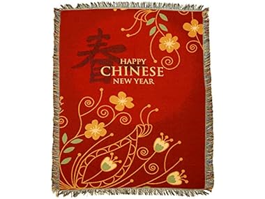 Chinese New Year Floral Tapestry Blanket