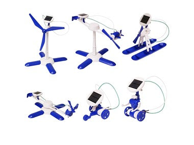 DIY Blue 6-in-1 Educational Solar Robot