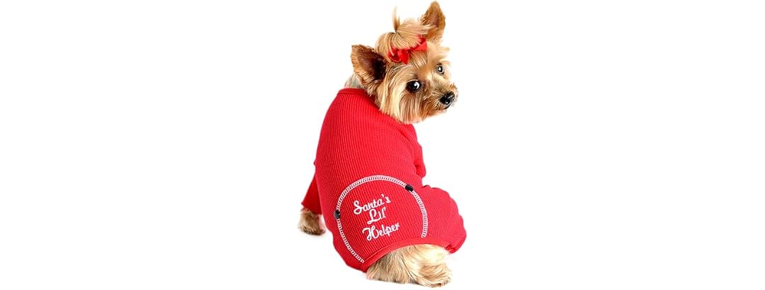 DOGGIE DESIGN Santa's Lil Helper Holiday Dog Pajama, Red