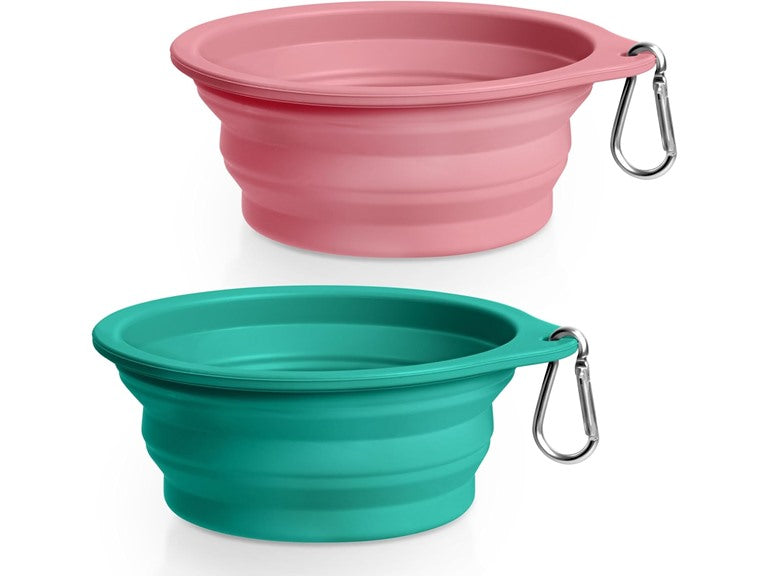 Rest-Eazzzy 2-Pack Collapsible Dog Bowls- Green Pink