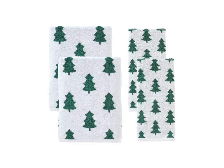 Winter Holiday Trees 100% Cotton Premium 4-Pc Towel Set