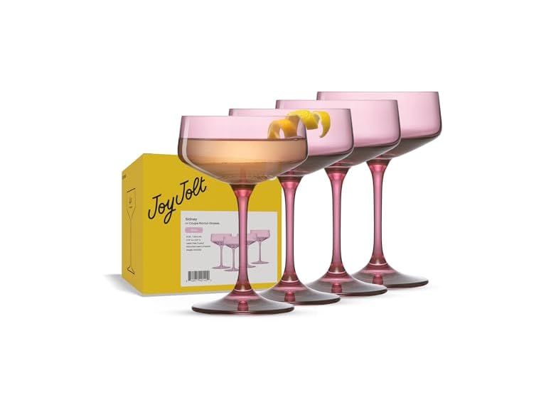 JoyJolt Sidney Cocktail Coupe Glasses Set of 4