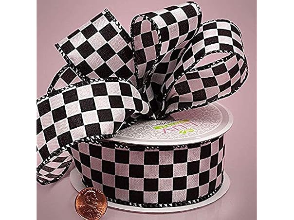 White Checkered Fabric Ribbon 1.5" x 10yd