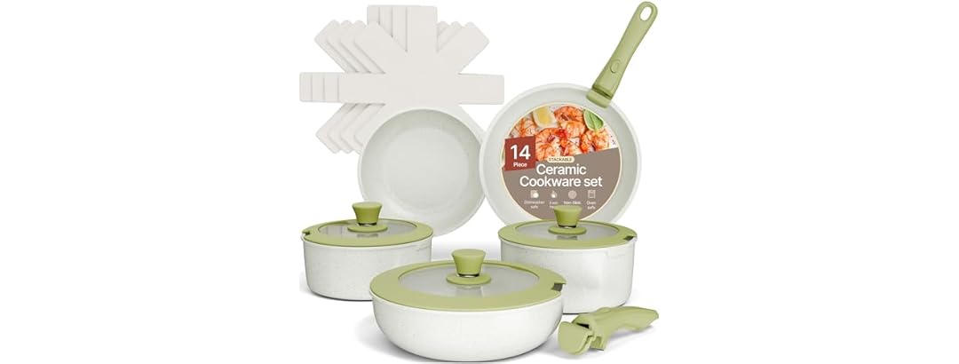 14pc Pots and Pans Set Non Stick Ceramic
