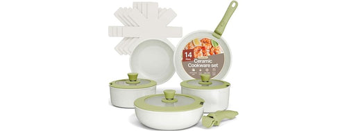 14pc Pots and Pans Set Non Stick Ceramic