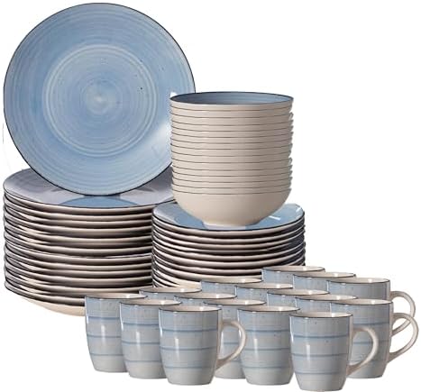 64-Pc Dinnerware Set for 16 Swirl Glazed Finish Blue