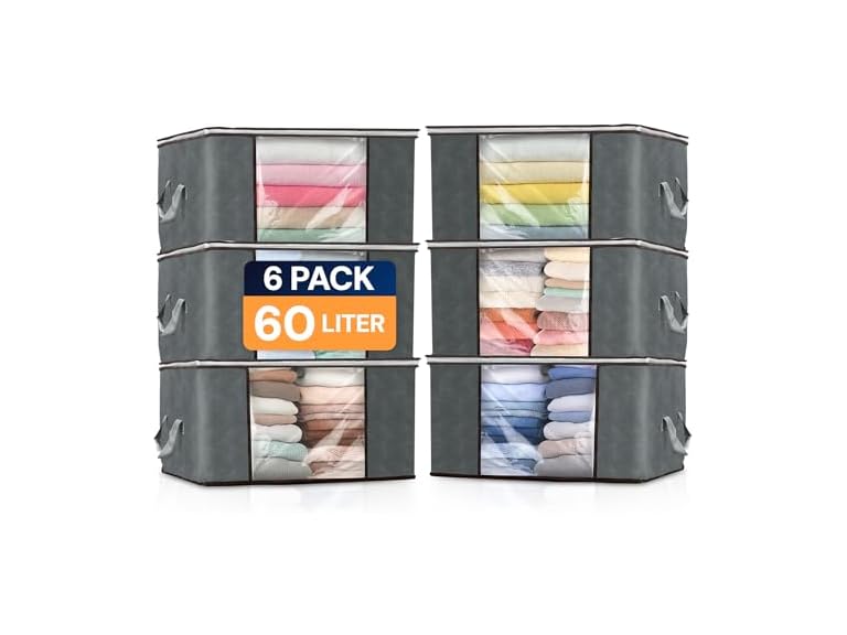 6 Pack 60L Clothes Storage Bags