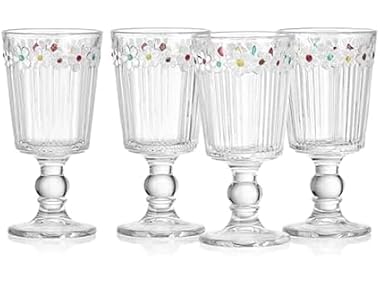 Darbie Angell Painted Daisy Tall Goblet Glasses Set of 4