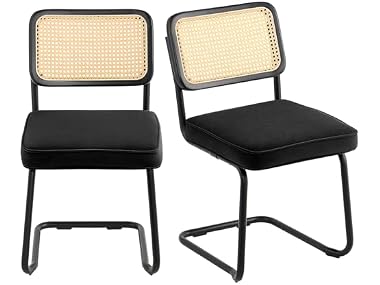 Rattan Dining Chairs Set of 2, Mid Century