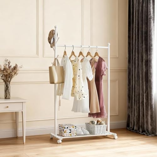Takywep 33.86'' Length Standing Coat Rack with WheelsWhite