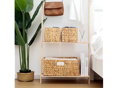 JS HOME Water Hyacinth Wicker Storage Baskets