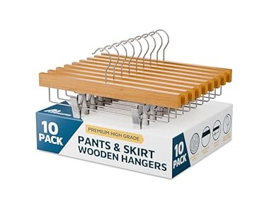 Natural Color Wooden Pants Hangers 10 Pack