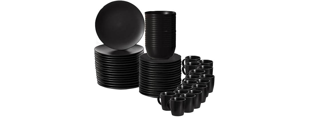 64-Pc Modern Dinnerware Set for 16, Black