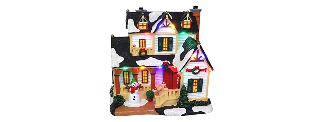Christmas Village House with Snowman