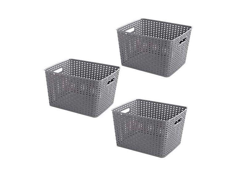 Woven Plastic Storage Baskets 3-Pack