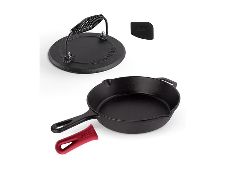 Cuisinel Cast Iron Skillet + Press Set 10"