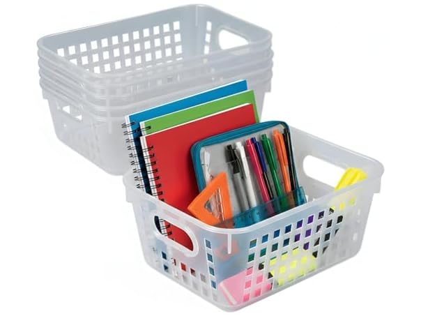 Clear Classroom Storage Tall Baskets with Handles - 6 Piece