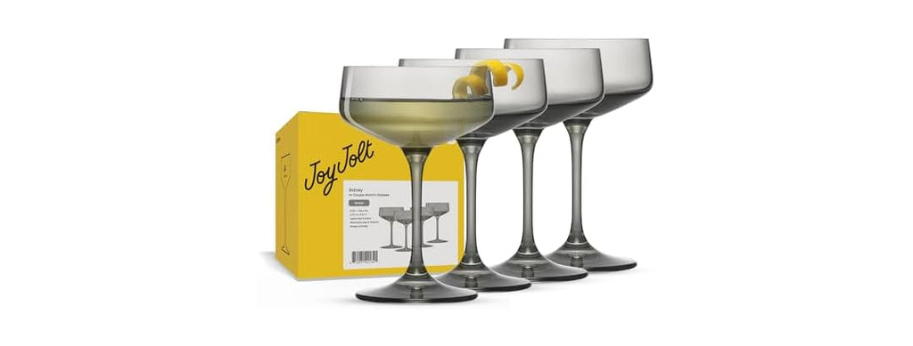 JoyJolt Sidney Cocktail Coupe Glasses Set of 4 | 8 oz Gray