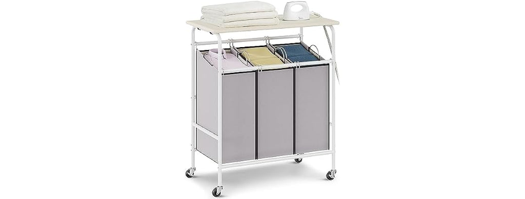 3-Section Laundry Sorter Cart with Ironing