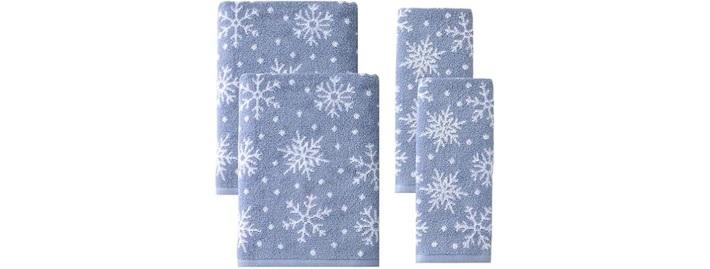 Scattered Snowflakes 100% Cotton Premium 4-Pc Towel Set