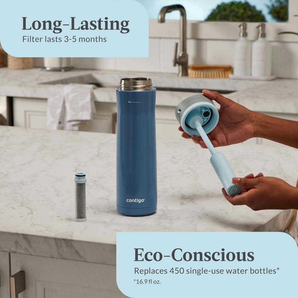 Contigo® Wells Chill Stainless Steel Filter Water Bottle with AUTOSPOUT® Straw Lid and Replacement Filter, 24 Oz.