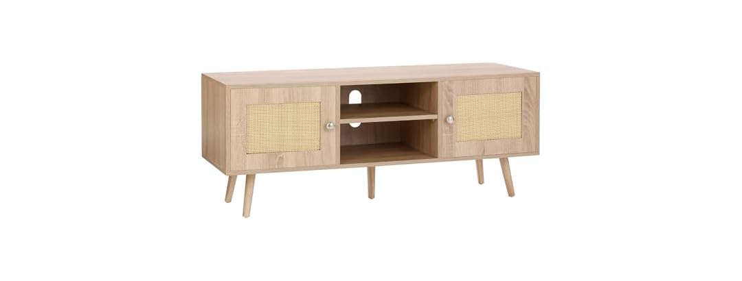 Rattan TV Stand, Mid Century Modern 65inch