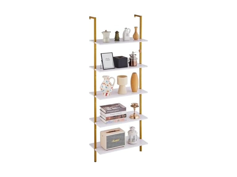 Ladder Shelf, 5-Tier Bookshelf 24x11.8in White
