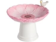 Mud Pie Ceramic Pink Flower Small Bird Bath